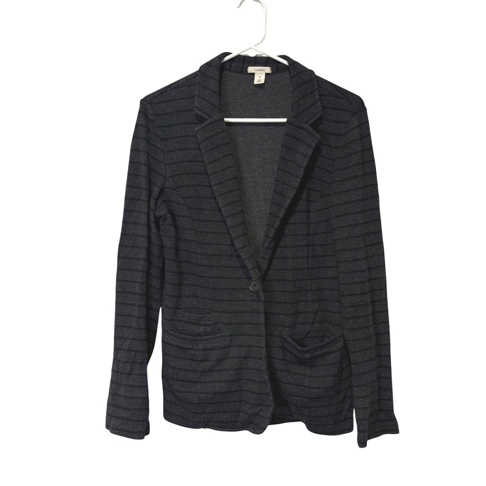 Caslon Black Striped Knit Blazer Jacket Women's Size M‎ 100% Cotton